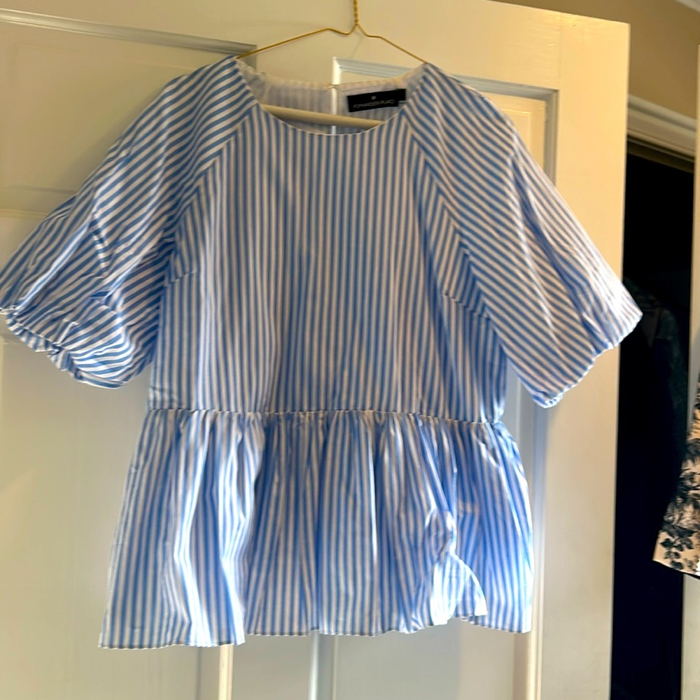 Tuckernuck Pomander Place blue and white striped with balloon sleeves